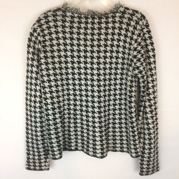 Worthington Womens Open Front Cardigan Size M Black White Houndstooth Fringes - Picture 3 of 11